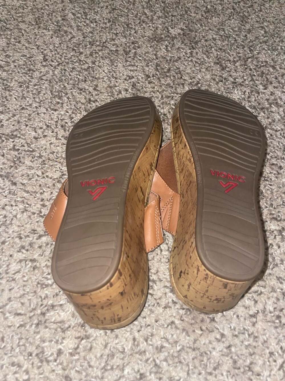 Vionic High Tide Tan Leather Cork Platform Wedge Thong Sandals - Picture 9 of 11